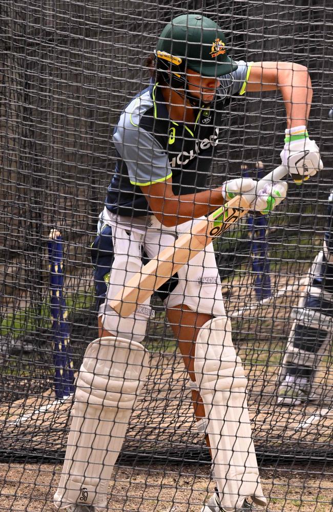 Sam Konstas bats in the nets at the MCG ahead of his Boxing Day debut. Picture: William West/AFP.