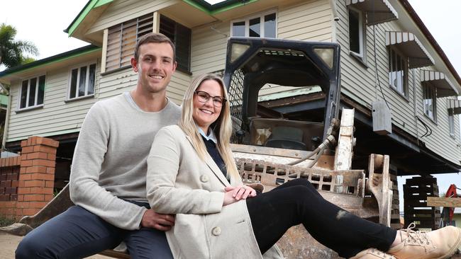 Engaged couple Nick Ruddell, 34, and Kirby Hursthouse, 32, are renovating their house at 23 Sixth Ave, Windsor. Windsor has recorded the highest house price growth of any Queensland suburb in the past two decades. Photographer: Liam Kidston.