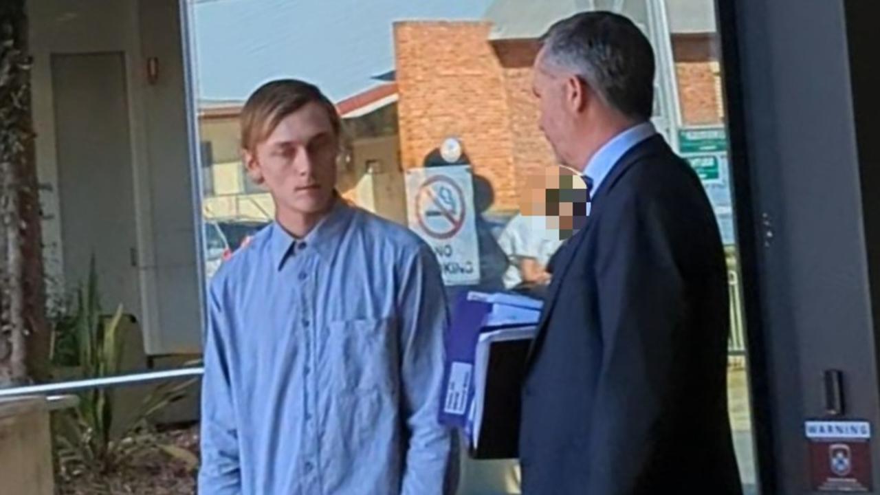 Darcy Johnathon Webber (left) with lawyer Michael Kelly outside Ipswich Magistrates' Court on June 15, 2023. Picture: Nicola McNamara