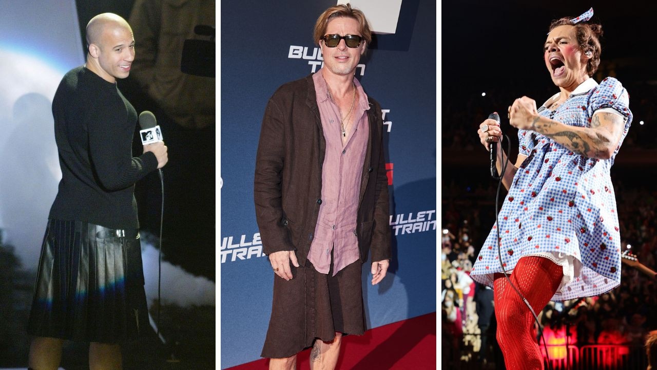 Men Wearing Skirts & Dresses in Red Carpet Photos: Brad Pitt and More