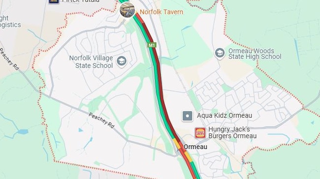 Heavy delays on Gold Coast M1 from crash. Picture: Google