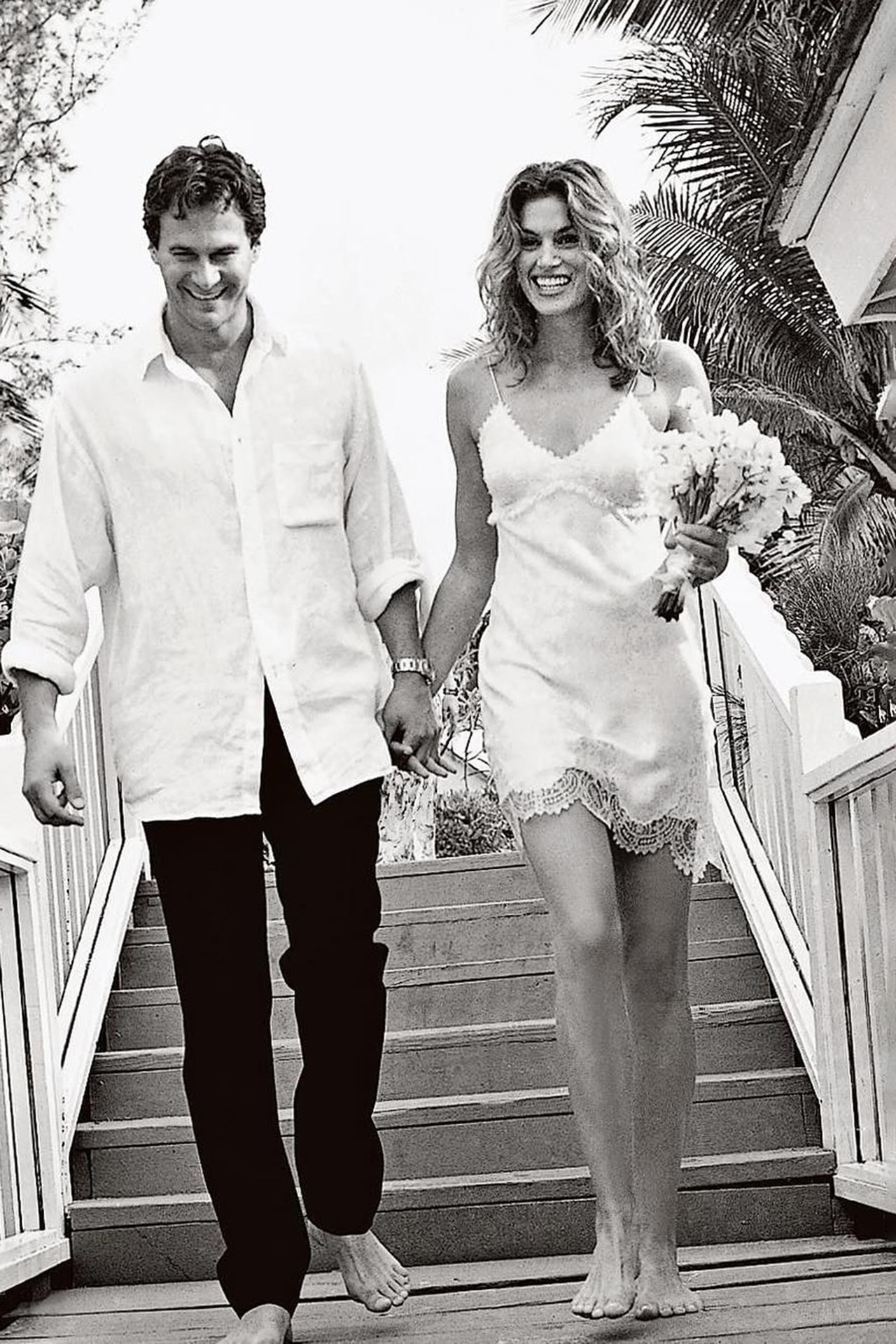 <p><em>Image credits: Instagram.com/cindycrawford</em></p><h2>Cindy Crawford in John Galliano</h2><p>Supermodel Cindy Crawford wedded Randy Gerber 25 years ago at the Ocean Club in the Bahamas. Crawford wore off-the-rack John Galliano&mdash;a notable designer choice for most of our 90s supermodel weddings&mdash;in an intimate beach ceremony. Due to its casual nature, shoes were not opted for, with Crawford and Gerber walking barefoot down the aisle together hand in hand.</p>