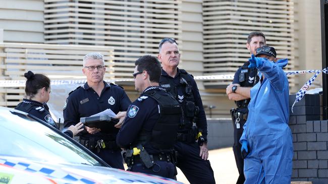 Police at the crime scene on Kedron Brook Road in Wilston. Picture: Tara Croser.