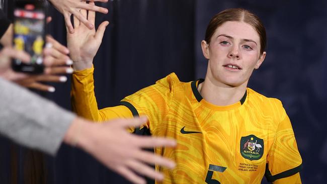 ADELAIDE, AUSTRALIA - MAY 31: Cortnee Vine of Australia greets fans during the international friendly match between Australia Matildas and China PR at Adelaide Oval on May 31, 2024 in Adelaide, Australia. (Photo by Cameron Spencer/Getty Images)