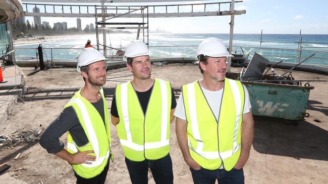 May Hospitality Groups Head Chef, Guillaume Zika, Group Marketing manager Hamish Jordan, and General manager, Justin Tynan, look over the site. Picture Glenn Hampson