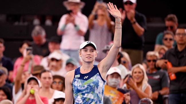 Kazakhstan's Elena Rybakina celebrates wining her women's singles semi-final match against Czech Republic's Linda Noskova at the Brisbane International. Picture: AFP.