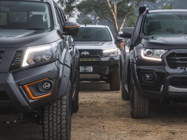 Tough utes compared: Nissan Navara Warrior v Ford Ranger Wiltrak X v Toyota HiLux Rugged X. Photos: Mark Bean.