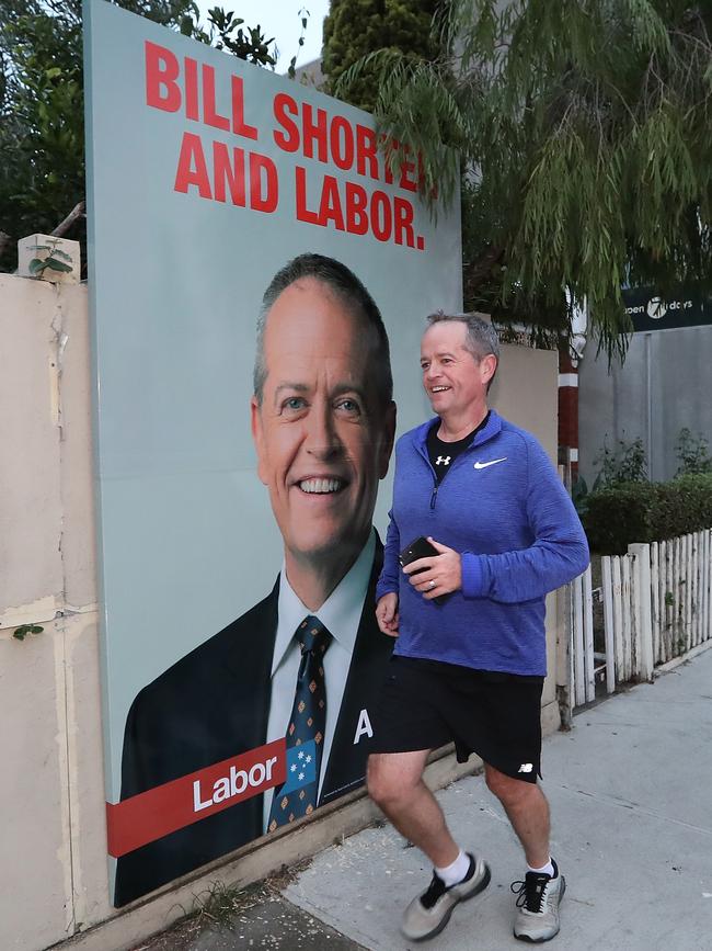 Bill Shorten on his morning jog in Melbourne’s Ascot Vale. He says he has been running all his life. Picture: Kym Smith