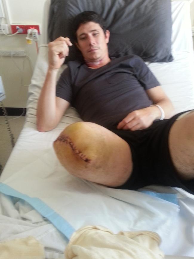 Darren Hicks recoverin in hospital after the 2014 accident.