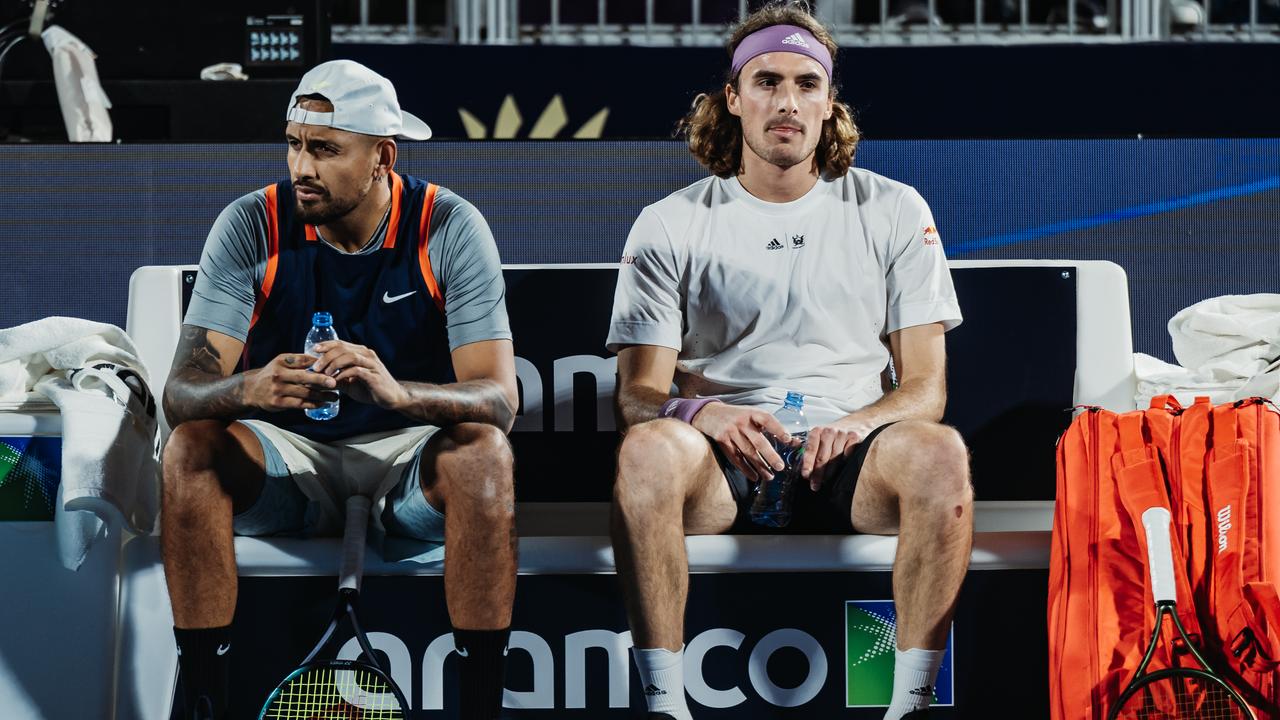 Stefanos Tsitsipas and Nick Kyrgios aren’t mates. (Photo by Alexander Scheuber/Getty Images for MatchMaker)