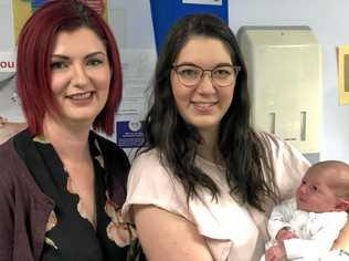 Midwife Haidee Latham with first-time mum and Midwifery Group Practice participant Alana Campbell and her daughter Morgan. Picture: Contributed