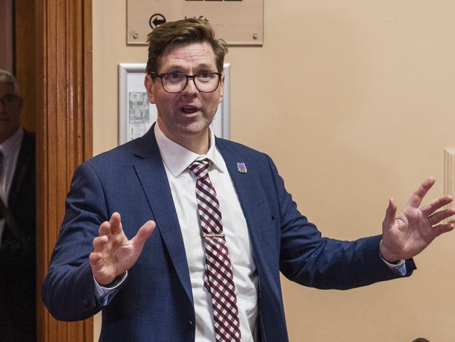 Councillor Geoff McDonald greets his supporters after he was named the new Toowoomba Regional Council mayor at a special meeting, Friday, July 21, 2023. Picture: Kevin Farmer