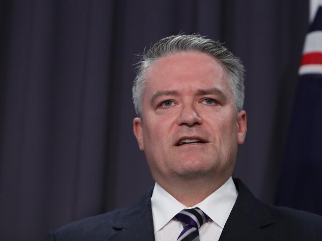 Finance Minister Mathias Cormann holding a press conference to release the mid-year economic and fiscal outlook (MYEFO) at Parliament House in Canberra. Picture Kym Smith