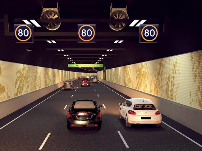 An artist impression showing inside one of the Torrens-to-Darlington North-South Corridor tunnels. Picture: Supplied