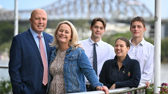 Peter Dutton with wife Kirilly, daughter Rebecca and sons Tom and Harry. Picture: Lyndon Mechielsen/The Australian