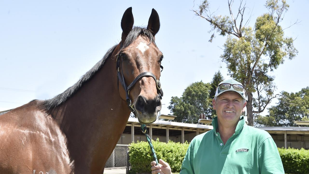 Owner Wayne Crompton with ex Toowoomba racehorse, Double Impact, now a budding showjumping star.