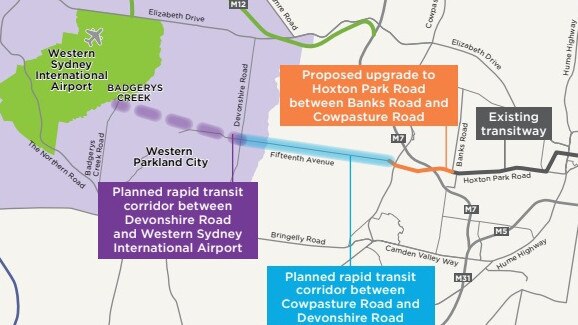 The proposed Hoxton Park Road upgrade would connect into a planned rapid transit corridor connecting to Western Sydney International Airport and Western Parkland City