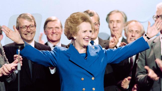 Margaret Thatcher at the end of the Conservative Party conference in Blackpool in 1989. Picture: AFP.