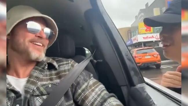 Brad Pitt was spotted by a fan outside a McDonald's drive-thur in Kumeū, New Zealand.