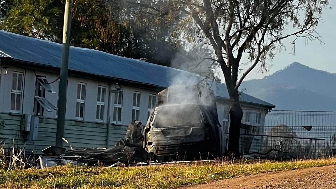 A caravan and car was allegedly set alight and destroyed in Laidley Creek West. Picture: Supplied