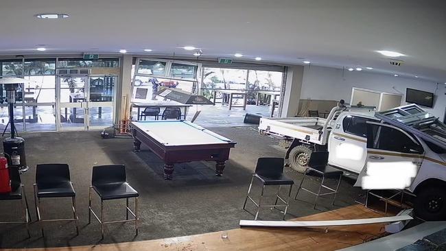 CCTV showing the damage caused to The Capricorn Hotel after a vehicle crashed through the business on Tuesday, July 2.