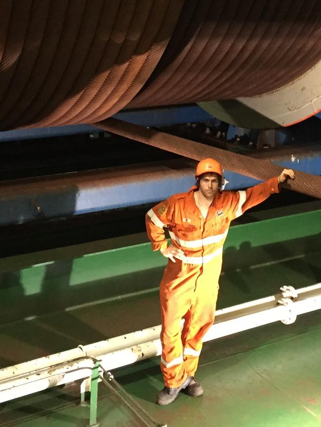 Mr Roberts aboard the pipe-laying ship Castorone.