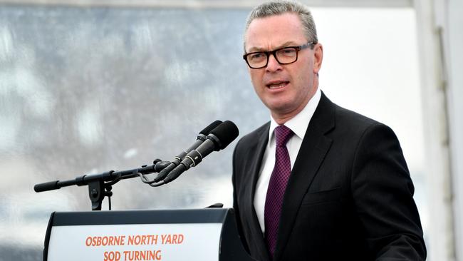 Defence Minister Christopher Pyne speaking at the ceremony on Thursday. AAP Image/David Mariuz 