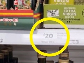 The price of olive oil at major supermarkets has skyrocketed in recent months, as Aussie households struggle to make ends meet. Picture: TikTok