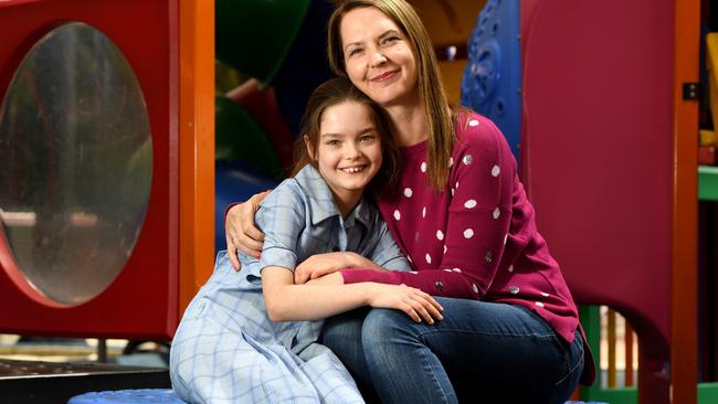 Emily Holyoak with daughter Alexa 8 at the Womens and Childrens Hospital. Alexa was a prem baby. Picture: Tricia Watkinson