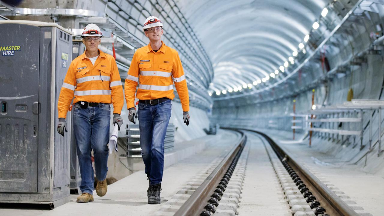 Transport Minister Mark Bailey (right) inspects Cross River Rail progress with project CEO Graeme Newton.