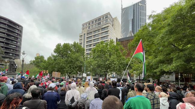 Thousands gather at the Free Palastine rally at the State Library. Picture: Valeriu Campan