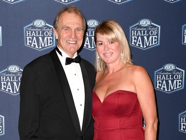 Graham Cornes with wife Nicole on the red carpet at the 2018 Australian Football Hall of Fame Induction Dinner. Picture: AAP Image/Joe Castro