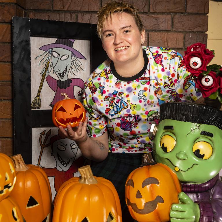 Tiffany Crosbie with some items from her Wilsonton Heights Halloween scare house display. Picture: Kevin Farmer