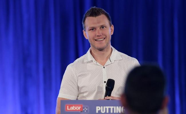 Boxer Jeff Horn praised his “friend”, Premier Annastacia Palaszczuk at the launch. Picture: AAP/Tracey Nearmy