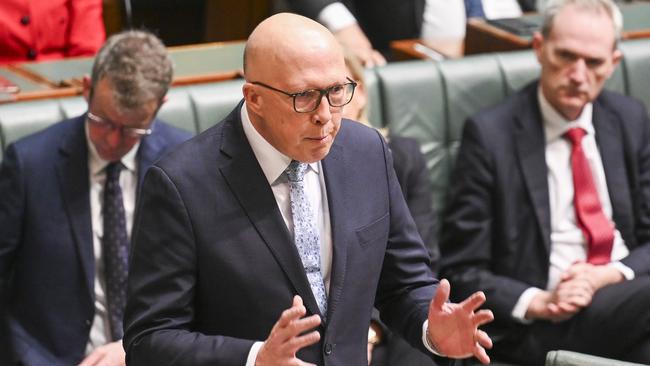 Peter Dutton has zeroed in on the risk of taking migrants from Hamas-controlled Gaza without proper security checks. Picture: NewsWire / Martin Ollman