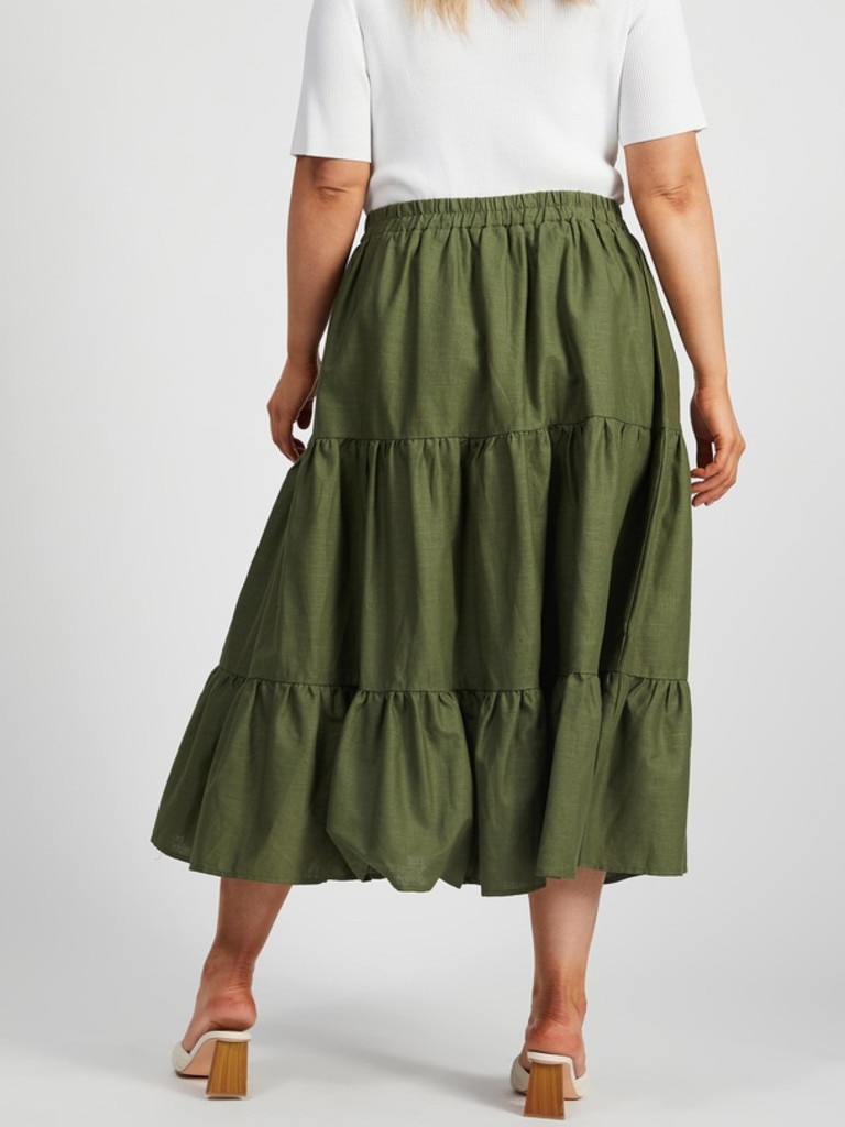 Atmos&amp;Here Curvy Kelva Linen Midi Skirt