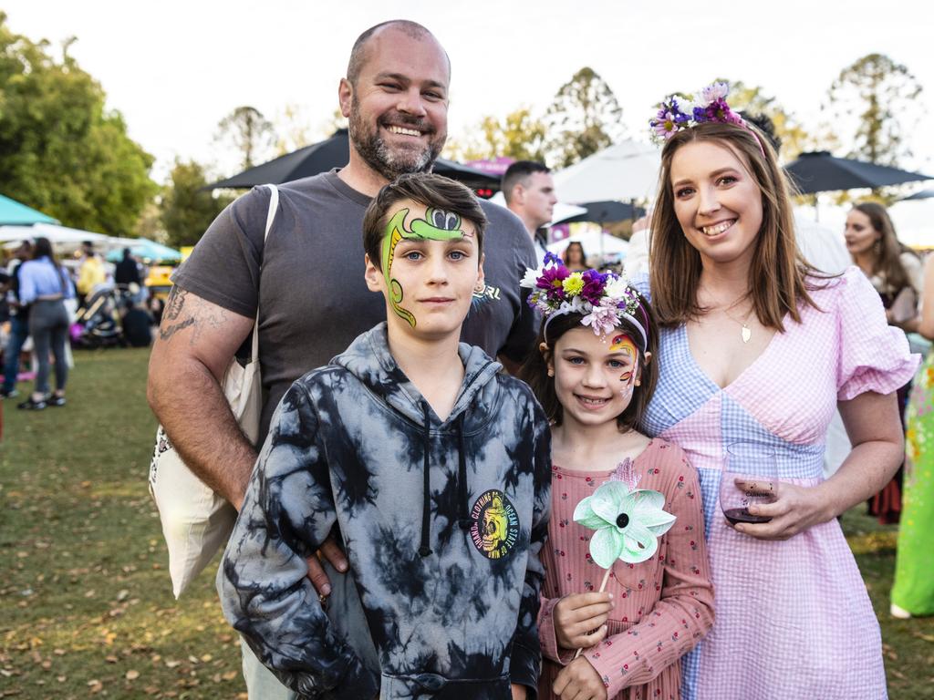 Joel McGarigle and Jasmine Knight with kids Jackson and Henley McGarigle at the Festival of Food and Wine of Carnival of Flowers 2022, Saturday, September 10, 2022. Picture: Kevin Farmer