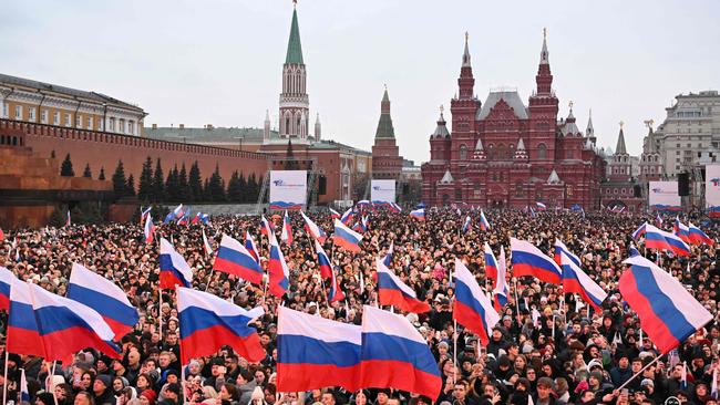 Thousands attend the rally and concert in Moscow celebrating a decade since Russia annexed Crimea. Picture: AFP