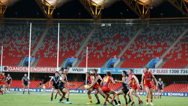 Metricon Stadium on the Gold Coast has been touted as an ideal venue to host one of the AFL’s potential hubs when the season resumes. Picture: Getty Images