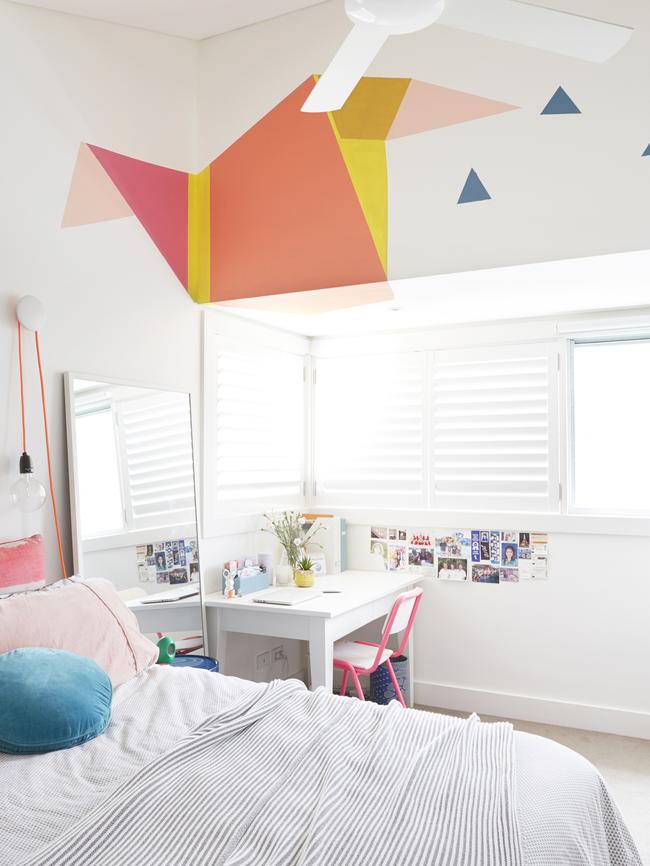 An origami motif on a bedroom wall. Picture: Zan Wimberley