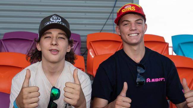 Samuel De Boer and Antony McWilliams at the Gold Coast Suns AFL match vs Adelaide Crows at TIO Stadium Pic: Pema Tamang Pakhrin