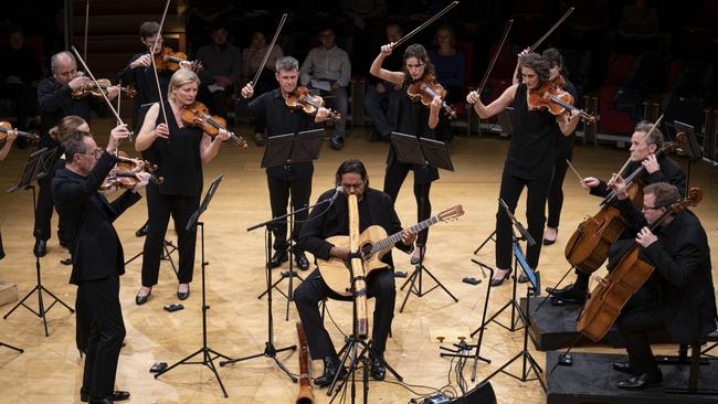 Richard Tognetti and William Barton and the ACO performing in Berlin. Picture: Nic Walker