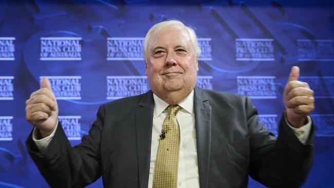 United Australia Party chairman Clive Palmer at the National Press Club in Canberra on Thursday. Picture: Getty Images