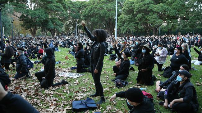 The Stop All Black Deaths in Custody Protest in Belmore Park in Surry Hills Saturday after marching from Town Hall. Picture: Tim Hunter.