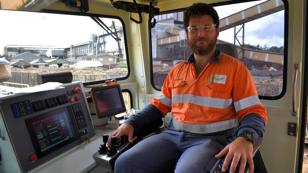 Wilmar Sugar and Renewables cane-train driver Kaiden Brock at Victoria Mill in the Herbert. Picture: Cameron Bates