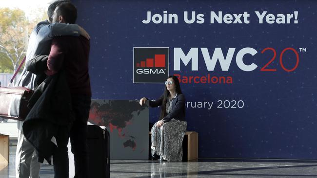 This photo was taken in 2019 but attendees won’t be coming this year because the Mobile World Congress in Barcelona has been cancelled. Picture: AFP