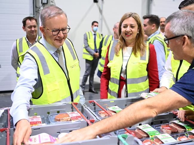 The Leader of the Australian Labor Party Anthony Albanese and Queensland Premier Annastacia Palaszczuk attend the official opening of Woolworths’ new distribution centre in Heathwood. Picture: NCA NewsWire / Dan Peled