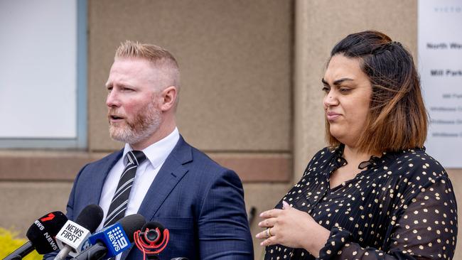 A woman who was the victim of a targeted shooting incident at her home in Rosanna has come forward to appeal to the public for information to find the unknown offender, alongside detective Acting Sgt Matt McKenzie. Picture: Jake Nowakowski