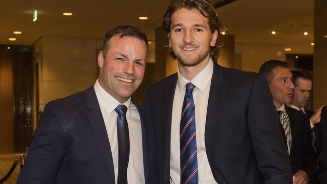 Brad Johnson with Marcus Bontempelli at the Charles Sutton Medal. Picture: Jason Edwards