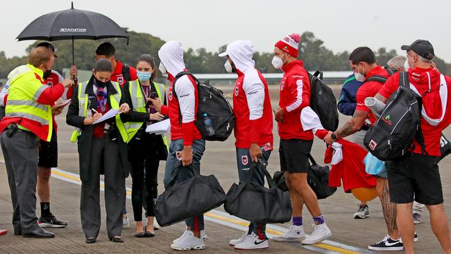 The Dragons squad departs Sydney. Picture: Toby Zerna